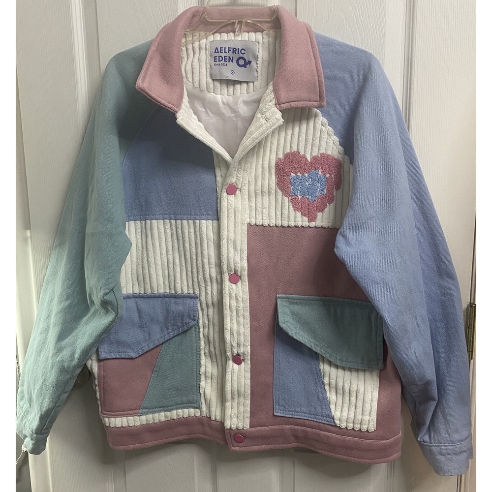 Aelfric Eden Women Corduroy Jean Pastel Jacket Pink Blue Ivory Coat Pockets M/L